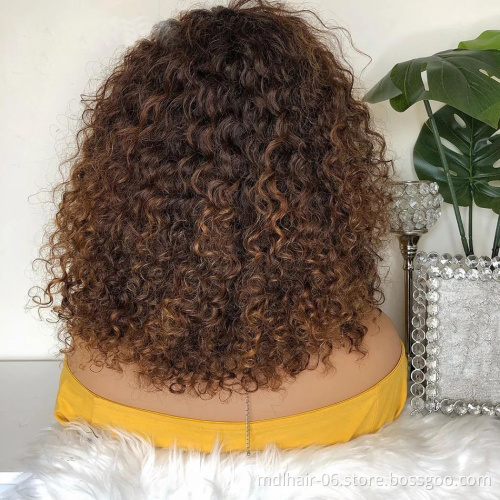Jerry Curly Human Hair Wigs with Bangs Full Machine Made Wigs Highlight Honey Blonde Colored Wigs For Women Peruvian Remy Hair